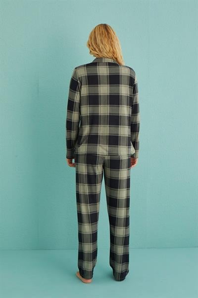 Kadın Genç Önden Düğmeli Uzun Kollu Pijama Takımı | Haki 50701-64