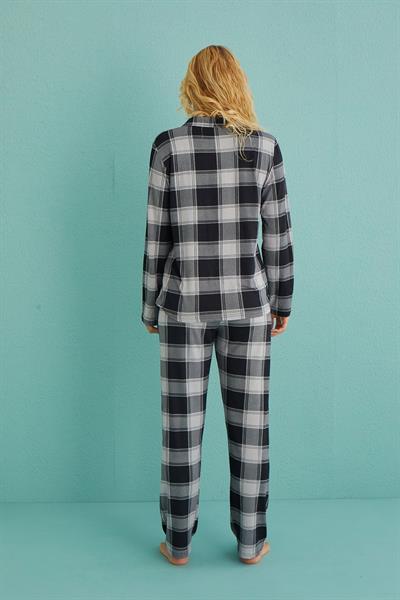 Kadın Genç Önden Düğmeli Uzun Kollu Pijama Takımı | Gri 50701-63