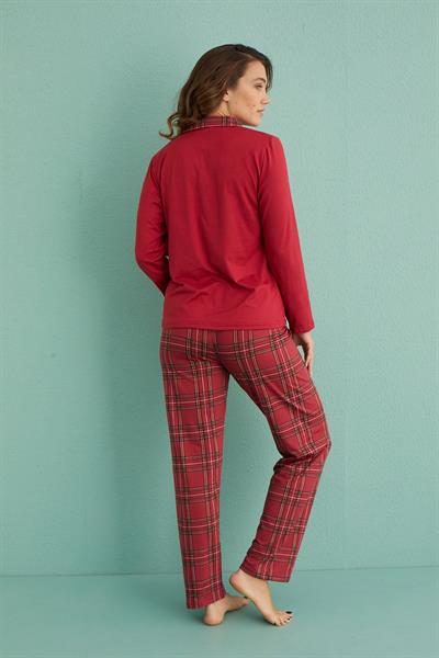Kadın Genç Sandy Önden Düğmeli Uzun Kollu Pijama Takımı | Bordo 19101-2