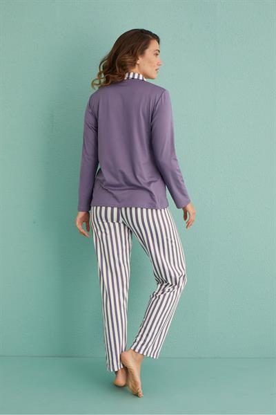 Kadın Genç Sandy Önden Düğmeli Pijama Takım | Lila 19101-7