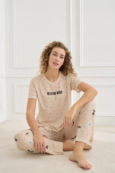 Kadın Likralı Süprem Bisiklet Yaka Pijama Takım | 70109-923