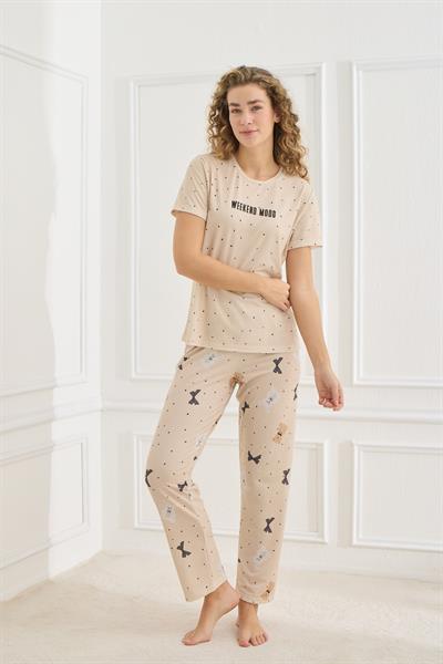 Kadın Likralı Süprem Bisiklet Yaka Pijama Takım | 70109-923