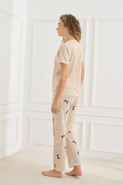 Kadın Likralı Süprem Bisiklet Yaka Pijama Takım | 70109-923