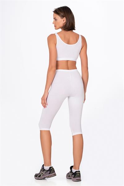 Kadın Likralı Süprem Düz Kapri Tayt Beyaz | K0458