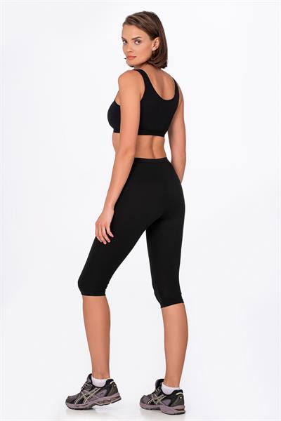 Kadın Likralı Süprem Düz Kapri Tayt Siyah | K0458