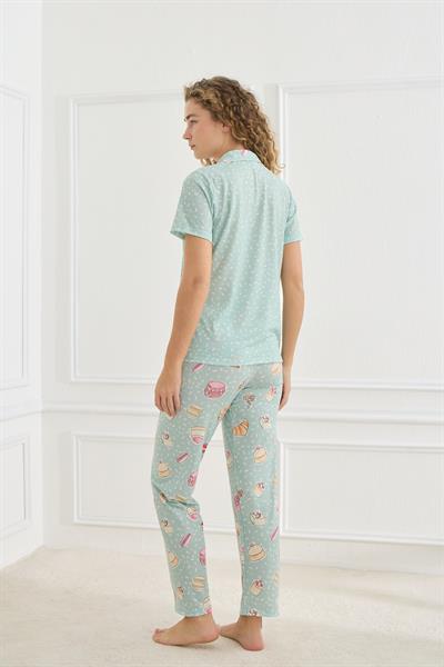 Kadın Likralı Süprem Önden Düğmeli Pijama Takım | 70110-920