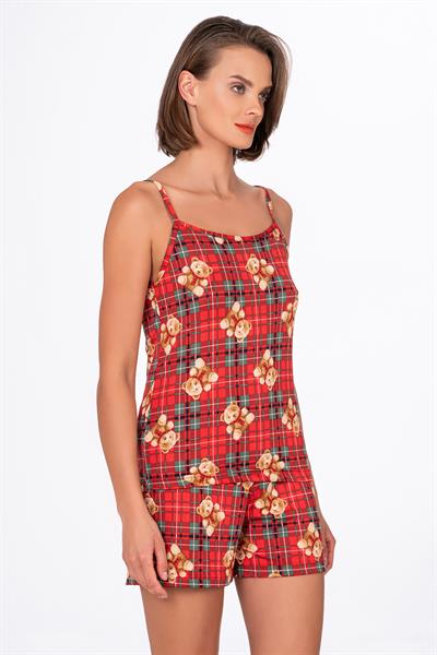 Kadın Ayıcık Desenli İp Askılı Şortlu Pijama Takımı