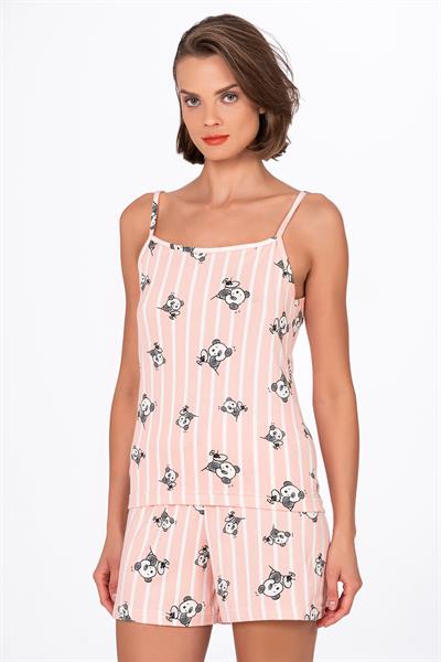 Kadın Panda Desenli İp Askılı Şortlu Pijama Takımı