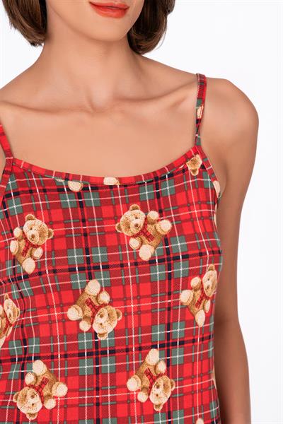 Kadın Ayıcık Desenli İp Askılı Şortlu Pijama Takımı