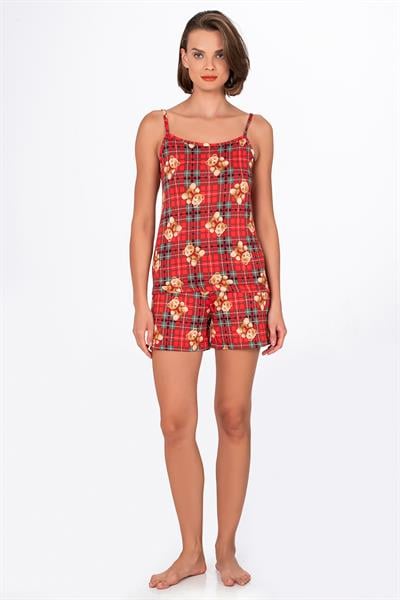 Kadın Ayıcık Desenli İp Askılı Şortlu Pijama Takımı