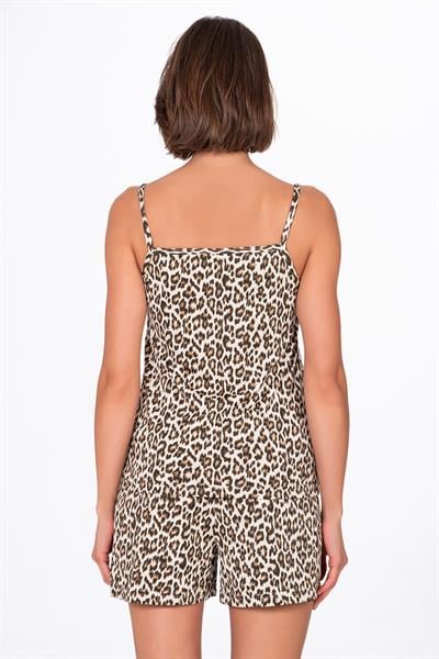 Kadın Leopar Desenli İp Askılı Şortlu Pijama Takımı