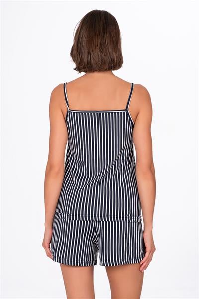 Kadın Lacivert Çizgili İp Askılı Şortlu Pijama Takımı