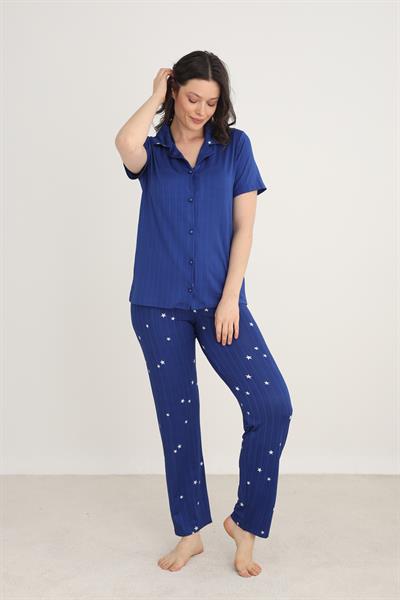 Kadın Yıldız Desenli Önden Düğmeli Pijama Takım | Saks 80602-1276