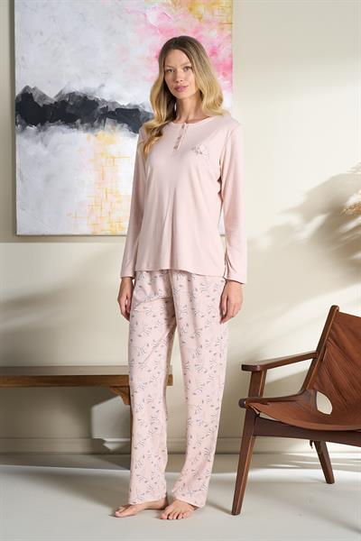 Kadın Melisa Battal Önü Patlı Pijama Takımı | Somon 3119