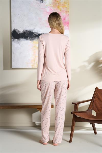 Kadın Melisa Battal Önü Patlı Pijama Takımı | Somon 3119