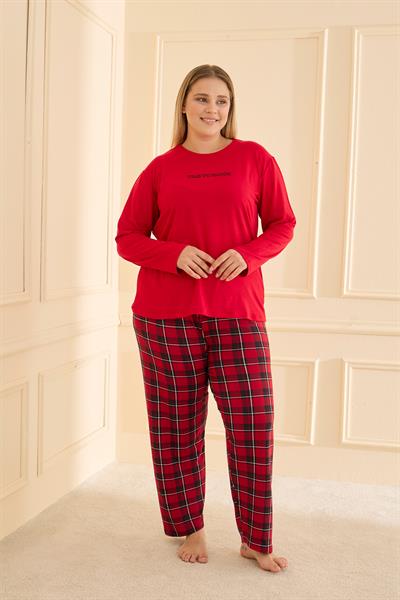 Kadın Milan Battal Bisiklet Yaka Pijama Takım | Kırmızı 50802-2404