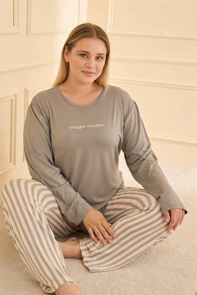 Kadın Milan Battal Bisiklet Yaka Pijama Takım | Gri 50802-2407