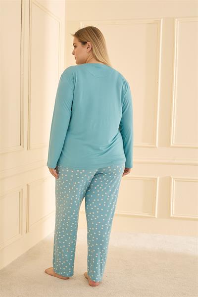 Kadın Milan Battal Bisiklet Yaka Pijama Takım | Turkuaz 50802-2431