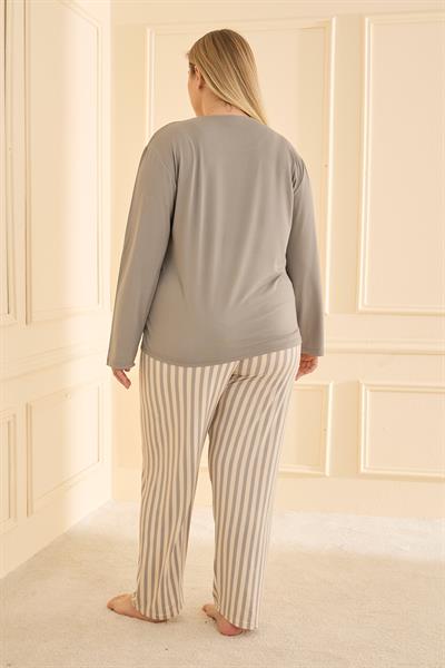 Kadın Milan Battal Bisiklet Yaka Pijama Takım | Gri 50802-2407