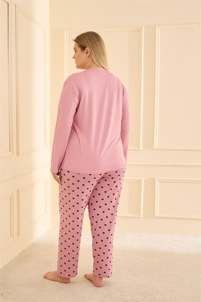 Kadın Milan Battal Bisiklet Yaka Pijama Takım | Pudra 50802-2423