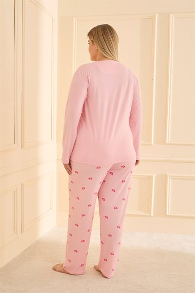 Kadın Milan Battal Bisiklet Yaka Pijama Takım | Pembe 50802-2403