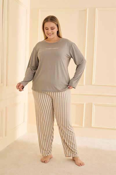 Kadın Milan Battal Bisiklet Yaka Pijama Takım | Gri 50802-2407
