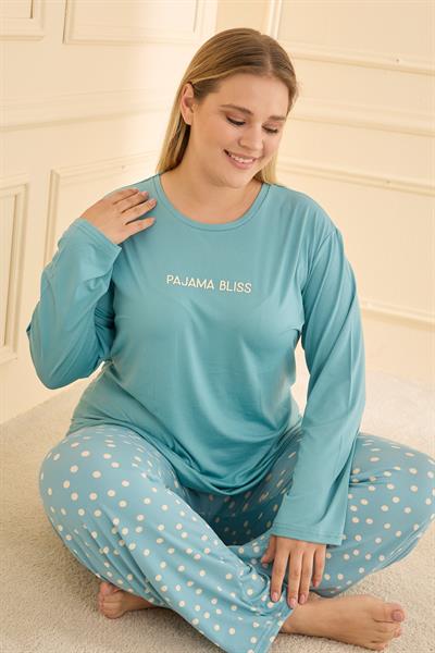 Kadın Milan Battal Bisiklet Yaka Pijama Takım | Turkuaz 50802-2431