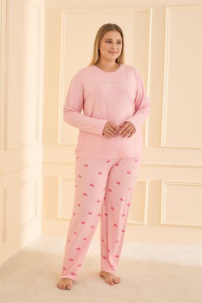 Kadın Milan Battal Bisiklet Yaka Pijama Takım | Pembe 50802-2403