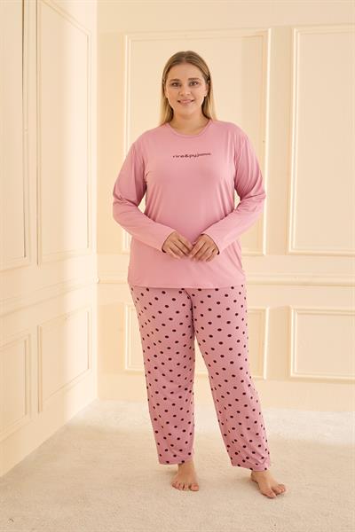 Kadın Milan Battal Bisiklet Yaka Pijama Takım | Pudra 50802-2423