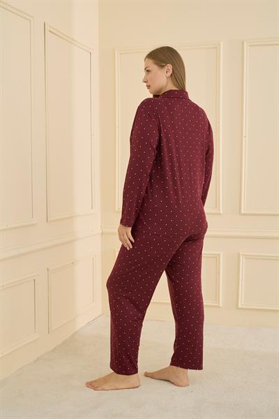 Kadın Milan Battal Önden Düğmeli Pijama Takımı | Bordo 50801-1917