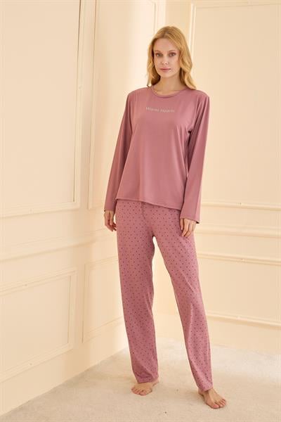 Kadın Milan Genç Bisiklet Yaka Pijama Takımı | Pudra 50902-2359