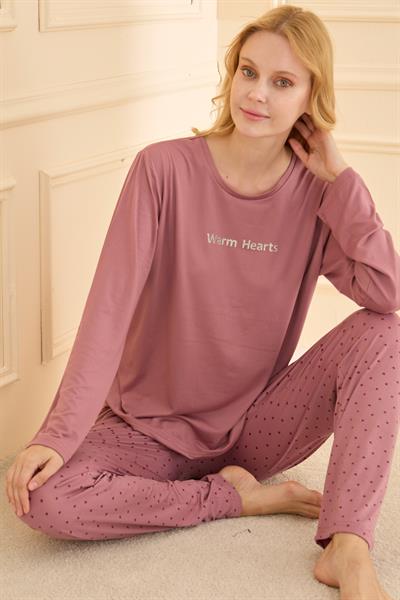 Kadın Milan Genç Bisiklet Yaka Pijama Takımı | Pudra 50902-2359