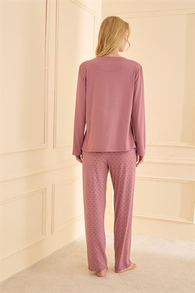 Kadın Milan Genç Bisiklet Yaka Pijama Takımı | Pudra 50902-2359