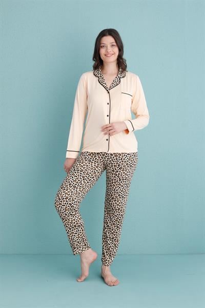 Kadın Milan Genç Önden Düğmeli Pijama Takımı | Açık Kahvrengi 50904-577