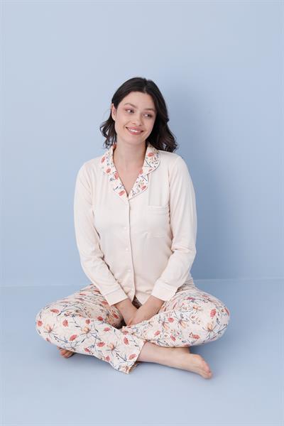 Kadın Milan Genç Önden Düğmeli Pijama Takımı | Bej 50904-1191