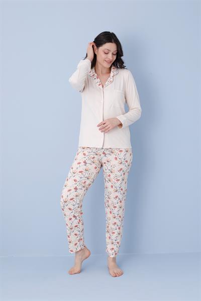 Kadın Milan Genç Önden Düğmeli Pijama Takımı | Bej 50904-1191