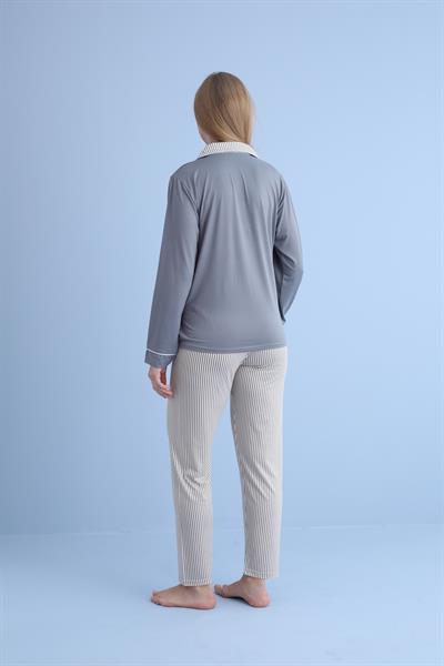 Kadın Milan Genç Önden Düğmeli Pijama Takımı | Gri 50904-1231