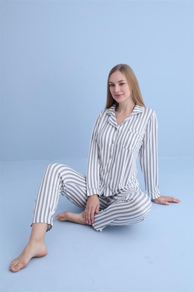 Kadın Milan Genç Önden Düğmeli Pijama Takımı | Gri 50905-1231