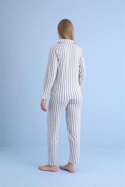 Kadın Milan Genç Önden Düğmeli Pijama Takımı | Gri 50905-1231