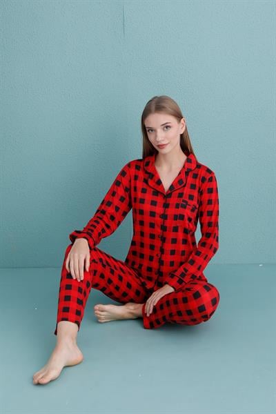 Kadın Milan Genç Önden Düğmeli Pijama Takımı | Kırmızı 50905-320