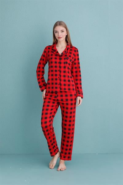 Kadın Milan Genç Önden Düğmeli Pijama Takımı | Kırmızı 50905-320