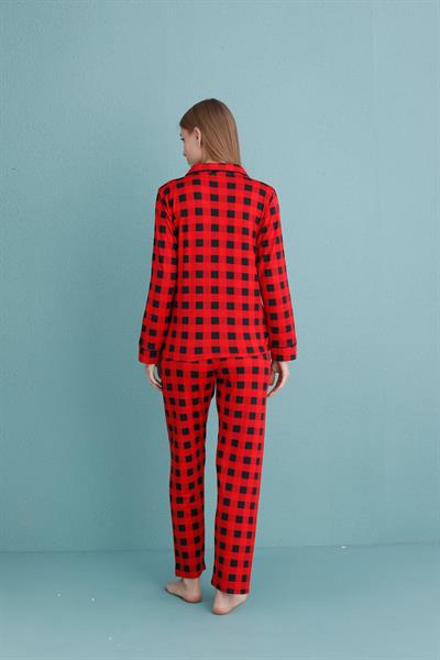 Kadın Milan Genç Önden Düğmeli Pijama Takımı | Kırmızı 50905-320