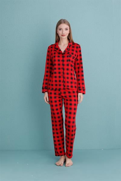 Kadın Milan Genç Önden Düğmeli Pijama Takımı | Kırmızı 50905-320