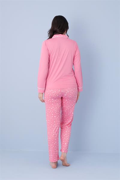 Kadın Milan Genç Önden Düğmeli Pijama Takımı | Koyu Pembe 50904-1190