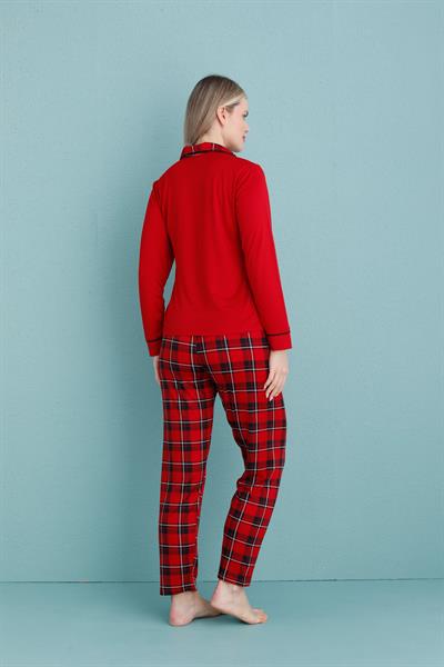 Kadın Milan Genç Önden Düğmeli Pijama Takımı | Kırmızı 50904-083