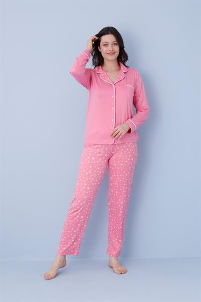 Kadın Milan Genç Önden Düğmeli Pijama Takımı | Koyu Pembe 50904-1190