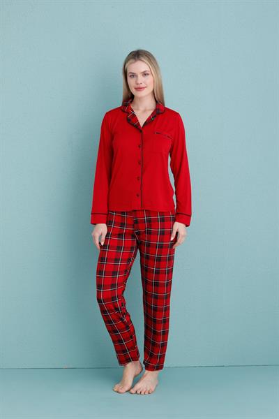Kadın Milan Genç Önden Düğmeli Pijama Takımı | Kırmızı 50904-083
