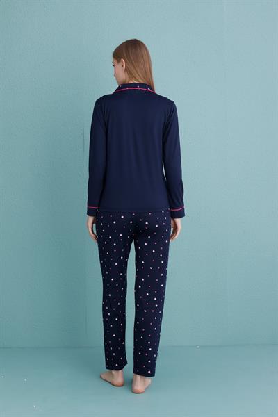 Kadın Milan Genç Önden Düğmeli Pijama Takımı | Lacivert 50904-372