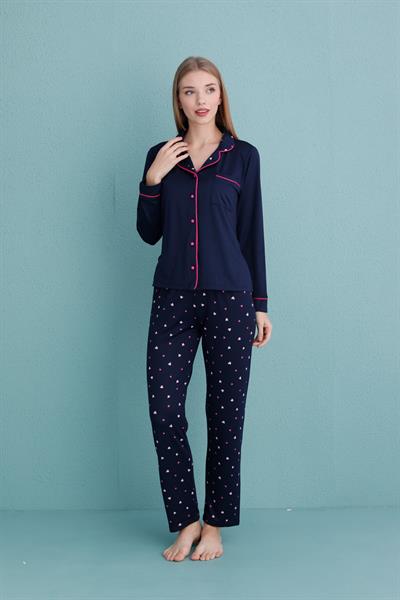Kadın Milan Genç Önden Düğmeli Pijama Takımı | Lacivert 50904-372