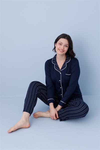 Kadın Milan Genç Önden Düğmeli Pijama Takımı | Lacivert 50904-151